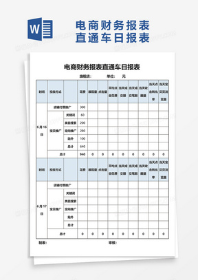 电商财务报表直通车日报表word模板