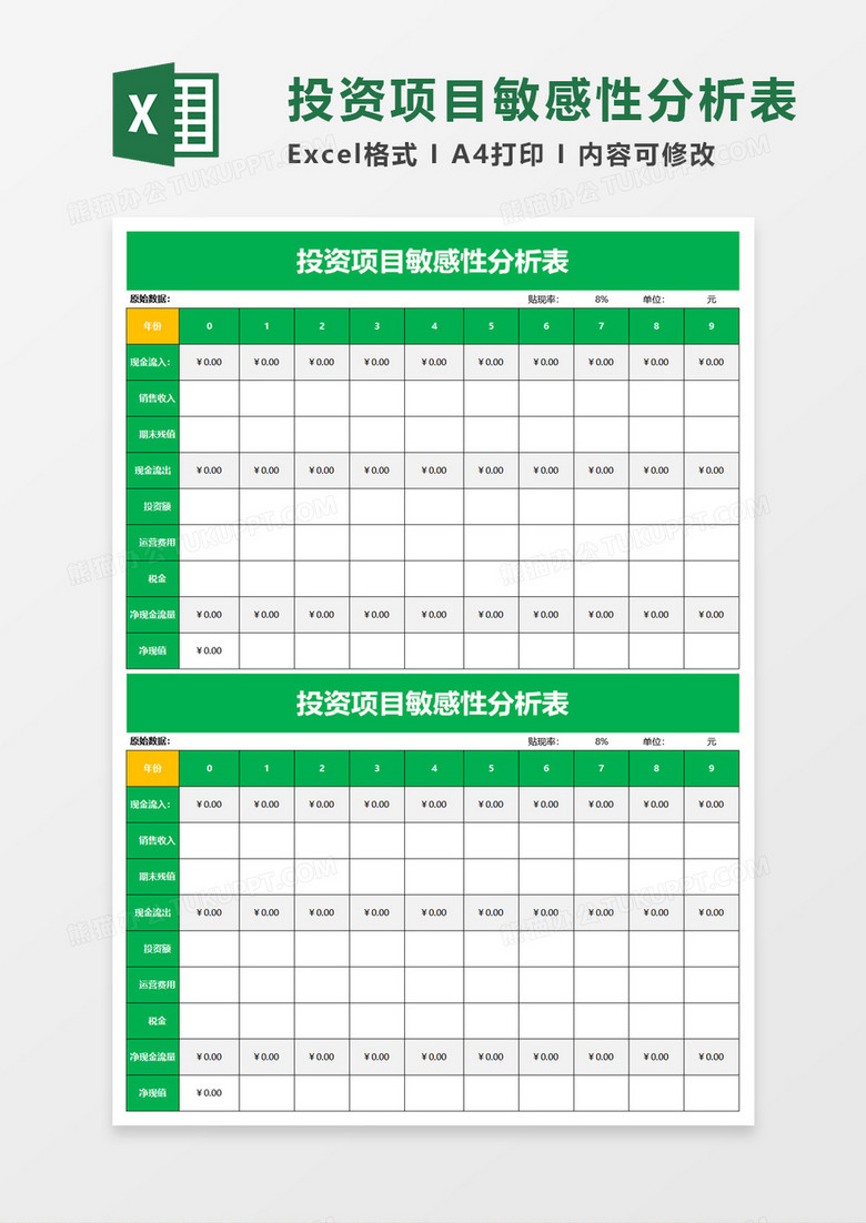 简洁投资项目敏感性分析表excel模板