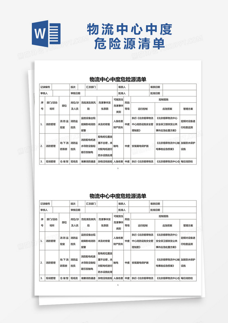 物流中心中度危险源清单word模板