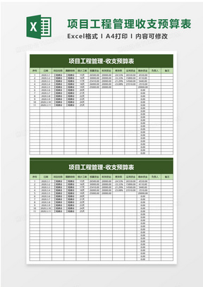 项目工程管理-收支预算表excel模板