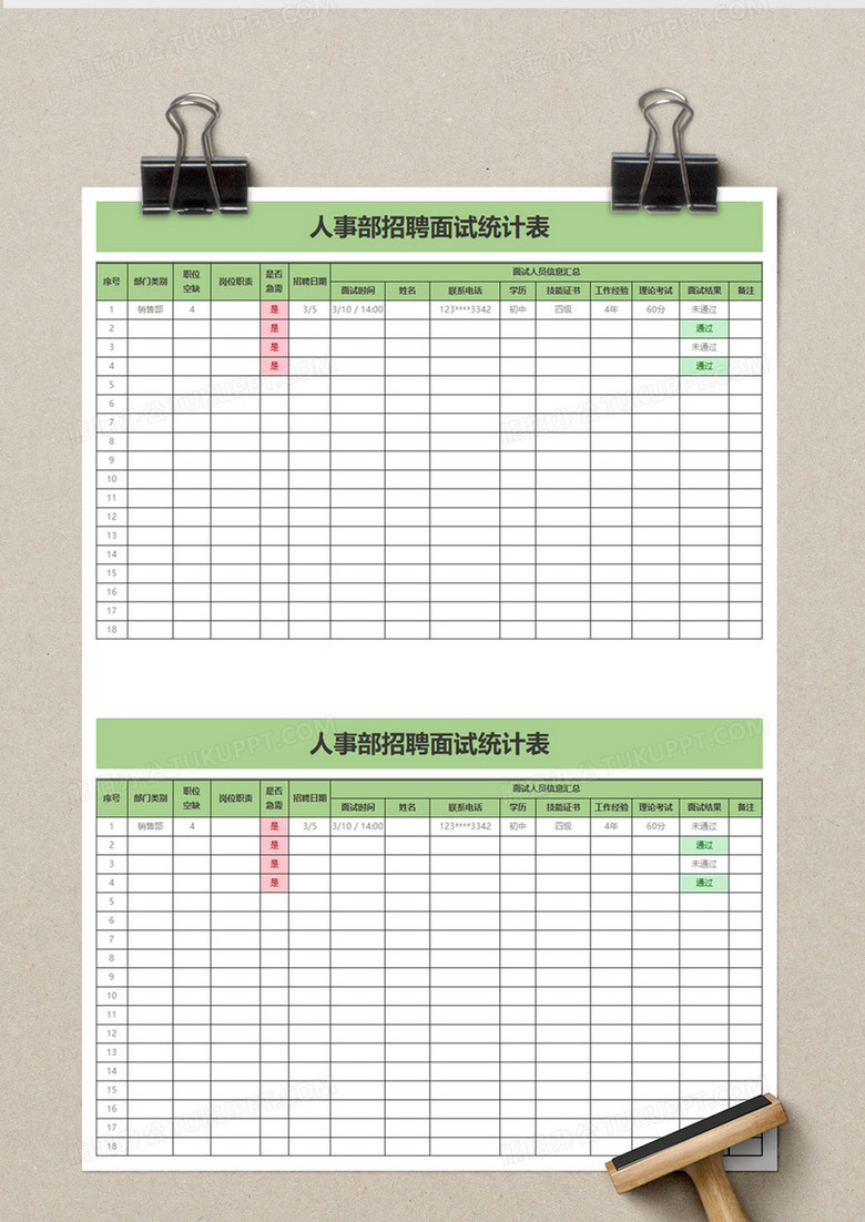人事部招聘面试统计表excel模板no.