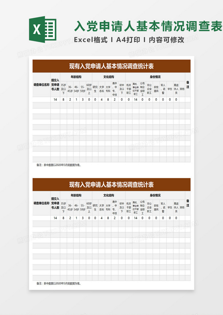 现有入党申请人基本情况调查统计表excel模板