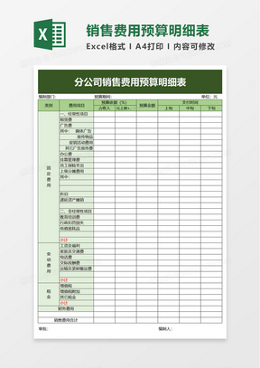 实用分公司销售费用预算明细表excel模板