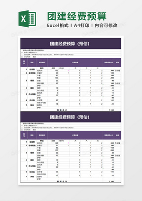 简洁团建经费预算excel模板