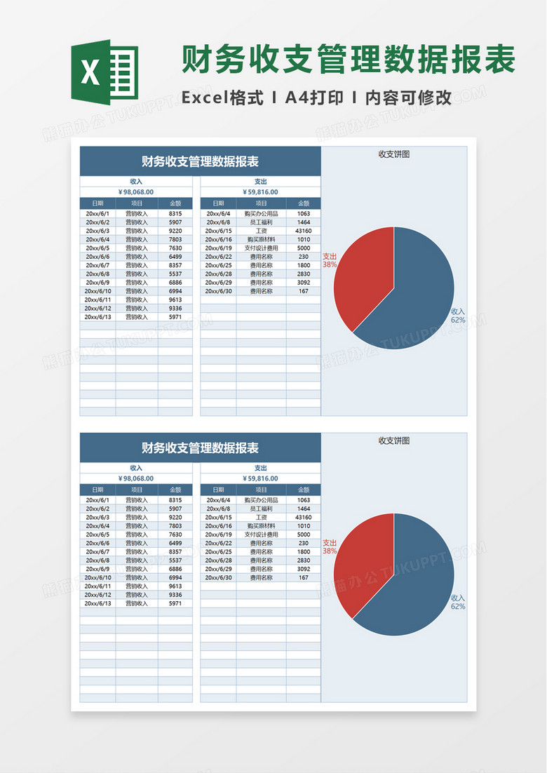 财务收支管理数据报表excel模板