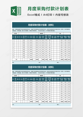 月度采购付款计划表excel模板