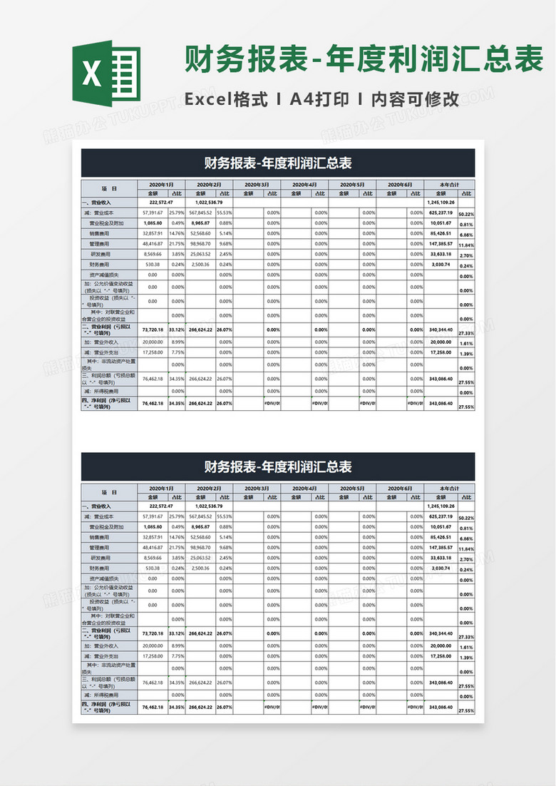 财务报表年度利润汇总表excel模板