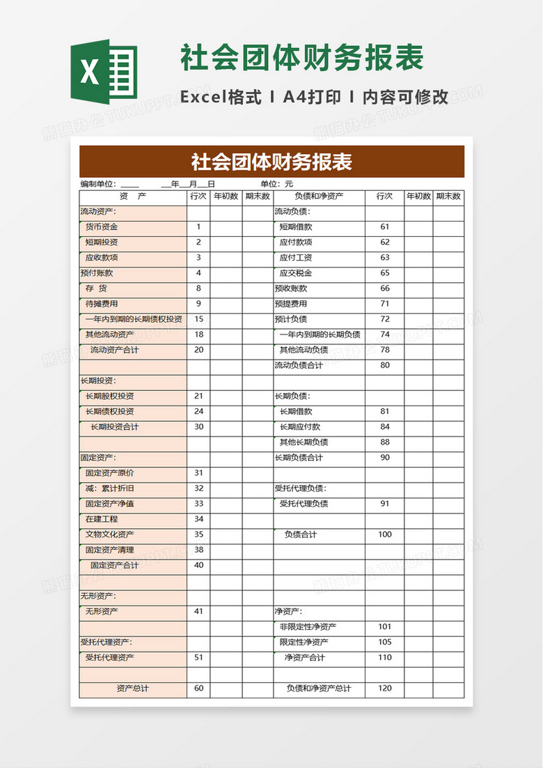 社会团体财务报表excel模板