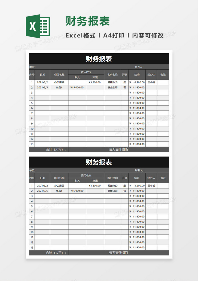 实用商务公司财务报表excel模板