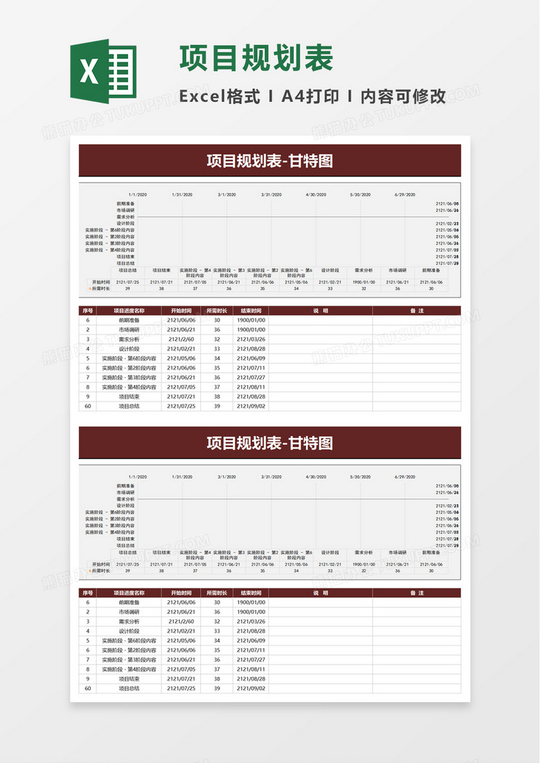 项目规划表excel模板