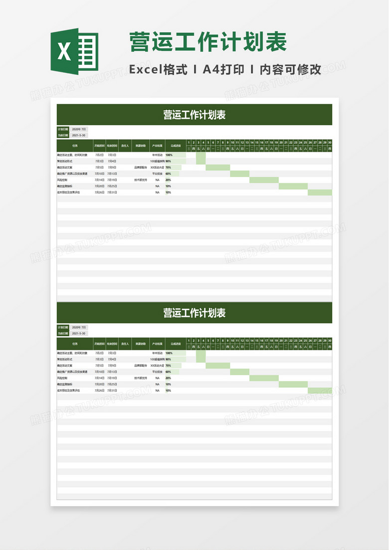 营运工作计划表excel模板