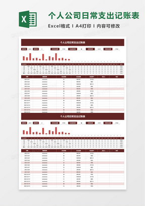 个人公司日常支出记账表excel模板