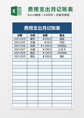 費用支出月記賬表excel模板80家庭日支出費用記賬表excel模板80家庭