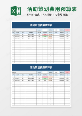 活动策划费用预算表excel模板