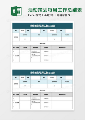 活动策划每周工作总结表excel模板