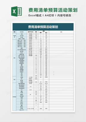 费用清单预算活动策划excel模板