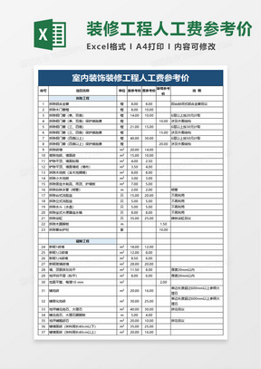 装修工程人工费参考价excel模板