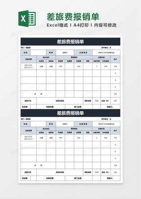 实用简洁差旅费报销单excel模板