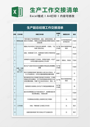 生产副总经理工作交接清单excel模板