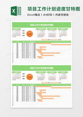 项目工作计划进度甘特图excel模板