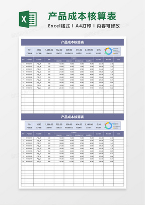 产品成本核算表excel模板