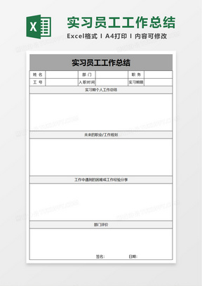 实习员工工实习员工工作总结excel模板excel模板