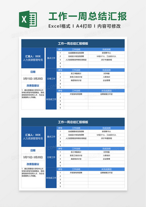 简约工作一周总结汇报模板excel模板