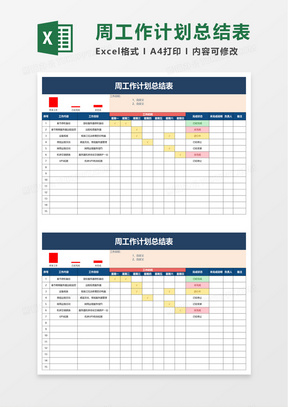 精美周工作计划总结表excel模板