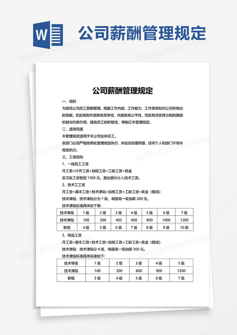 公司薪酬管理规定word模板