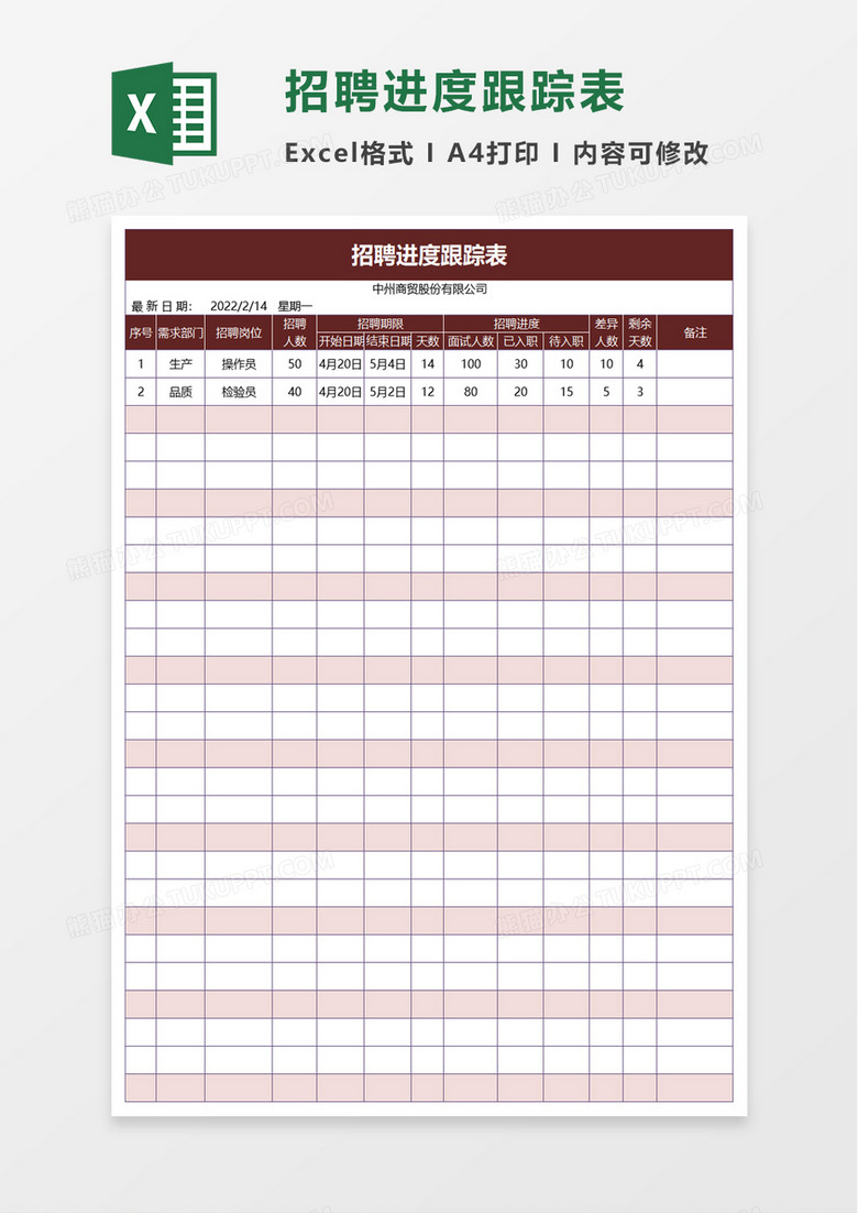 实用招聘进度跟踪表excel模板