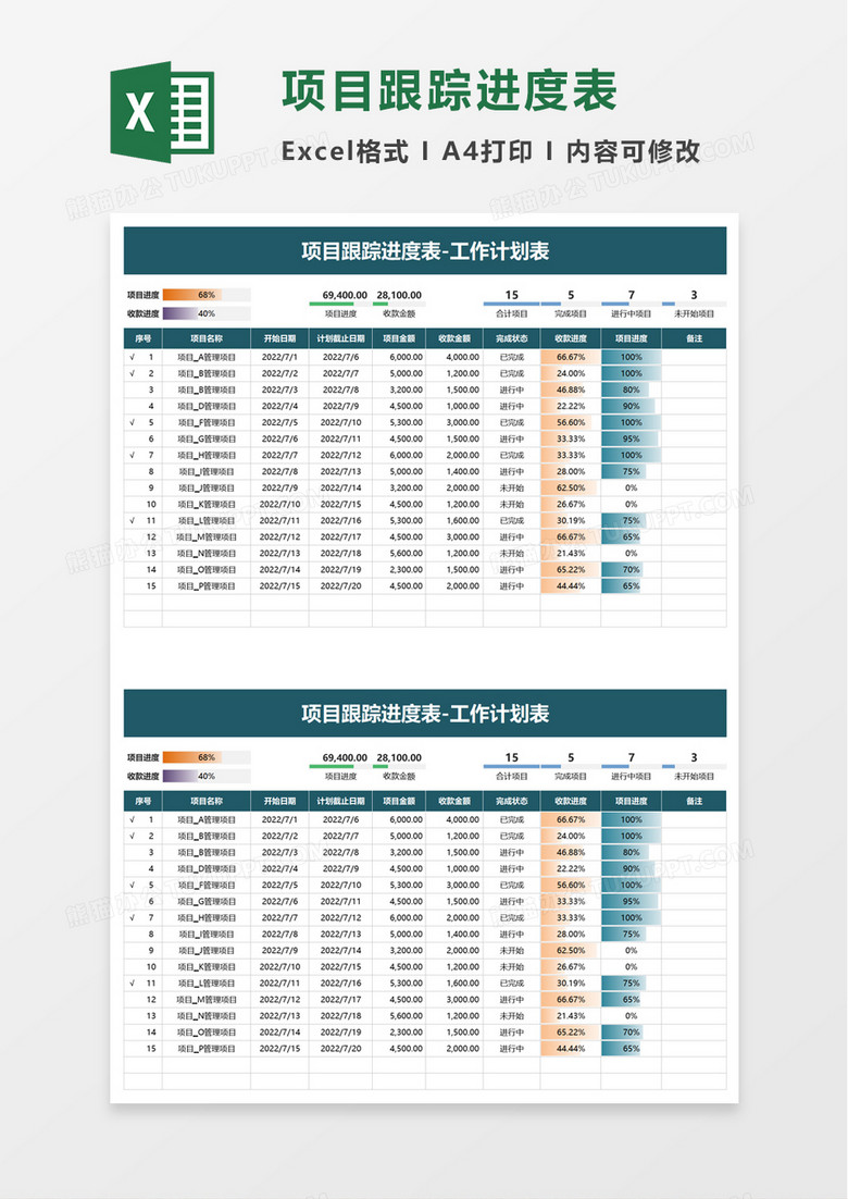 项目跟踪进度表excel模板