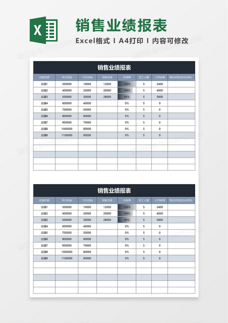 简约销售业绩报表excel模板