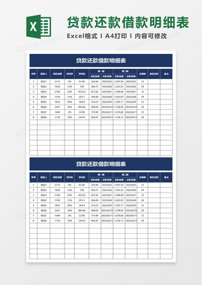 贷款还款借款明细表excel模板