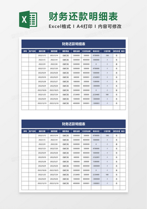 财务还款明细表excel模板