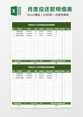 月度应还款明细表excel模板