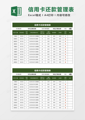 实用信用卡还款管理表excel模板