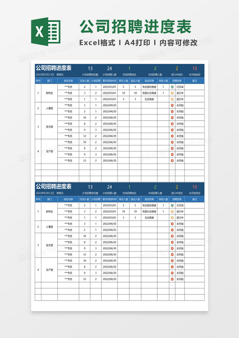 公司招聘进度表excel模板