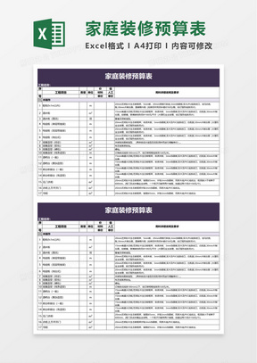 商务家庭装修预算表excel模板