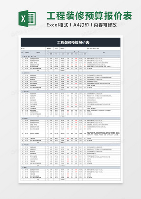 简洁工程装修预算报价表excel模板