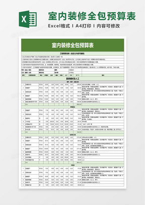 室内装修全包预算表excel模板