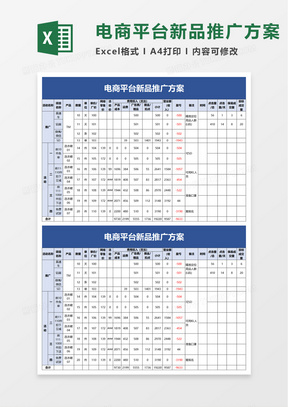 电商平台新品推广方案excel模板