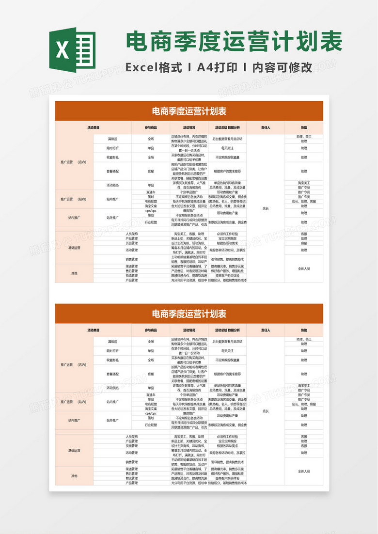 电商季度运营计划表excel模板