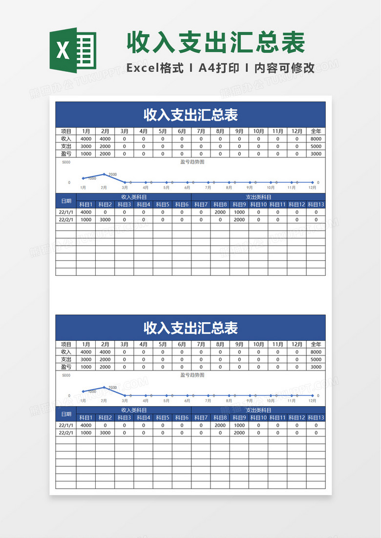 收入支出汇总表excel模板