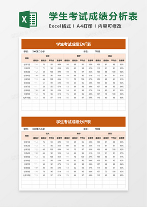 通用学生考试成绩分析表excel模板