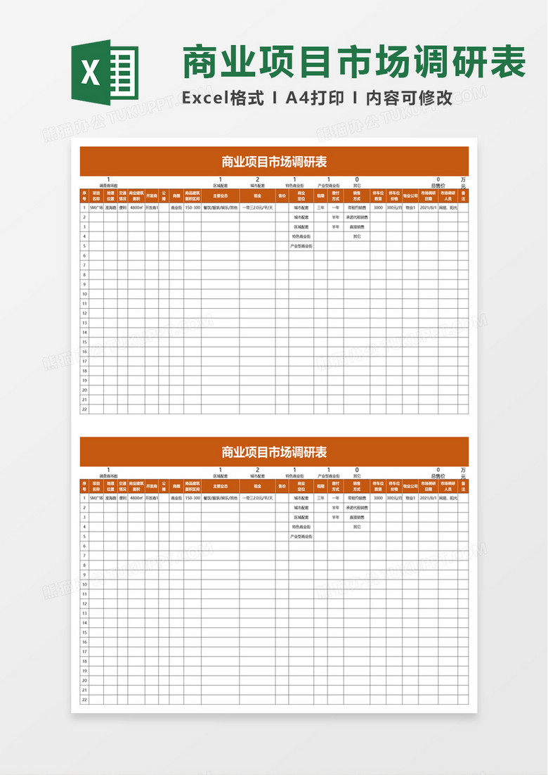 商业项目市场调研表excel模板