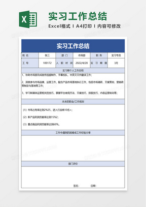 实习工作总结excel模板