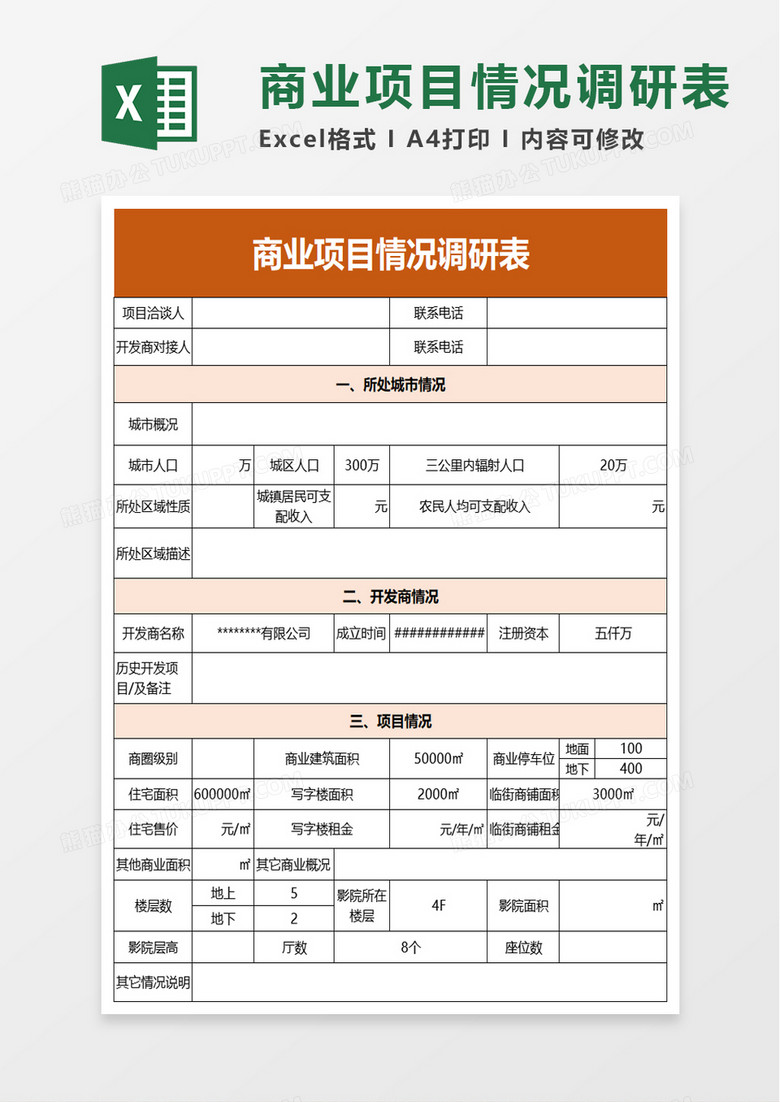 商业项目情况调研表excel模板