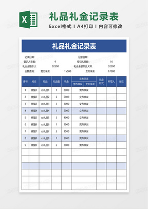 礼品统计excel表格模板下载