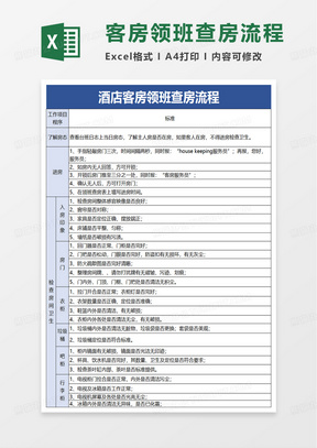 酒店客房领班查房流程excel模板