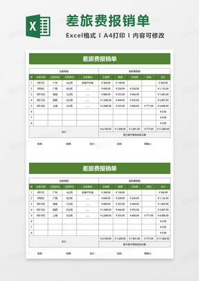 简约公司财务差旅费报销单excel模板